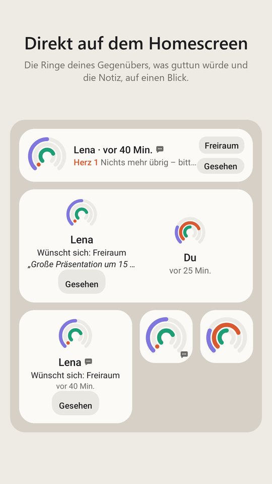 Widgets auf dem Homescreen mit Ringen, Wunsch und Notiz deines Gegenübers